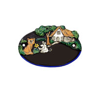 Haustürschild Katze Maus Keramik schwarzbraun